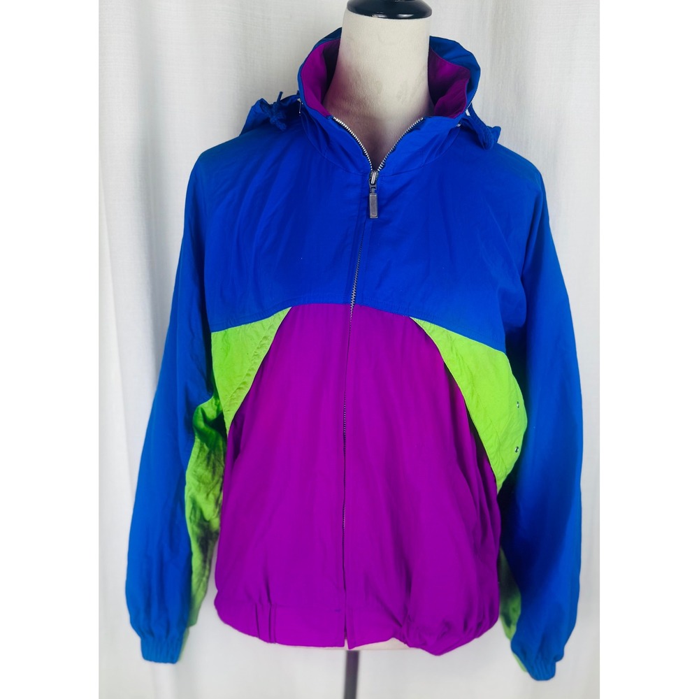 Lizsport Windbreaker Colorblock Blue Purple Green Vintage 90s Women Medium